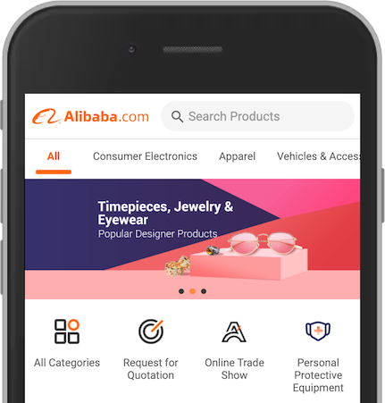 Ảnh chụp màn hình trang đầu của Alibaba.com