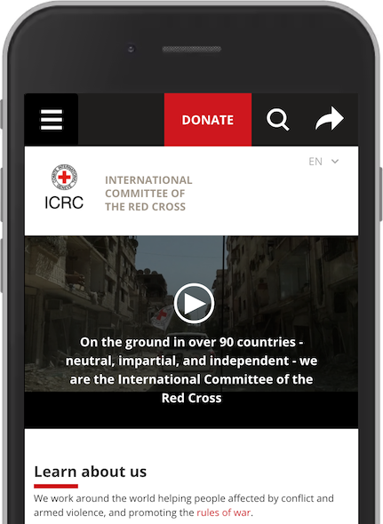 Ảnh chụp màn hình từ trang nhất của ICRC, Ủy ban Chữ thập đỏ quốc tế.