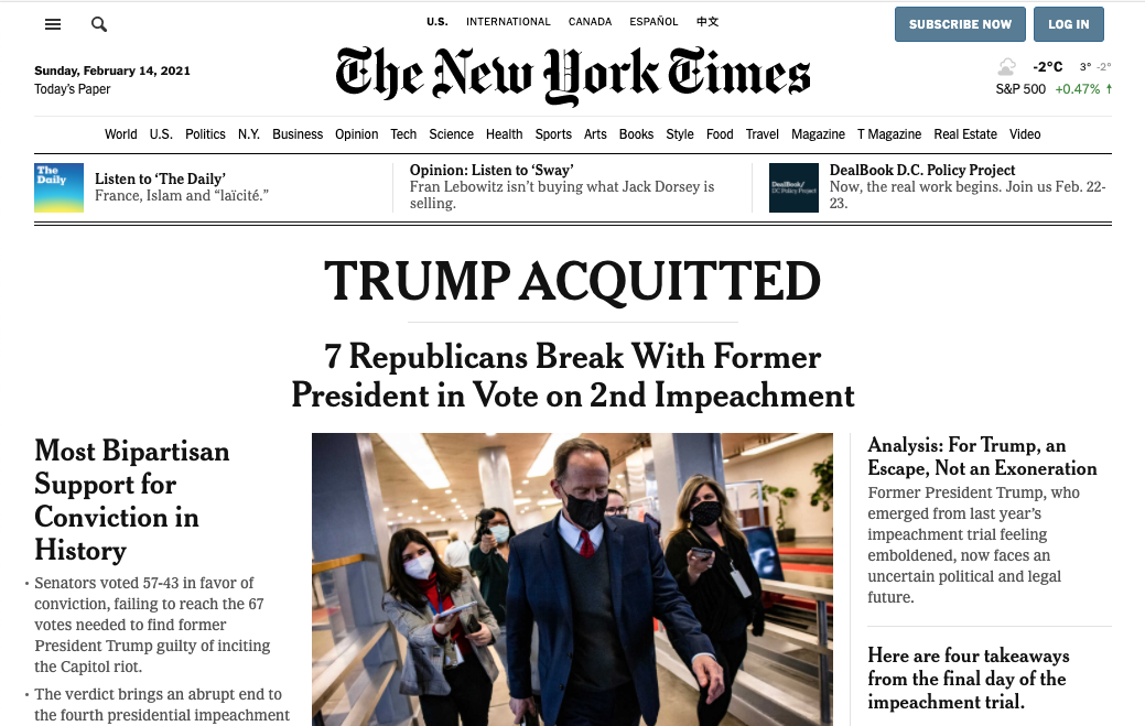 Ảnh chụp màn hình của The New York Times ở chế độ máy tính bảng, hiển thị thứ bậc hình ảnh rõ ràng.
