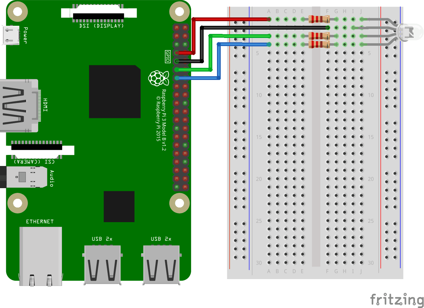 Raspberry Pi 3 với Breadboard. RGB LED Cathode chung